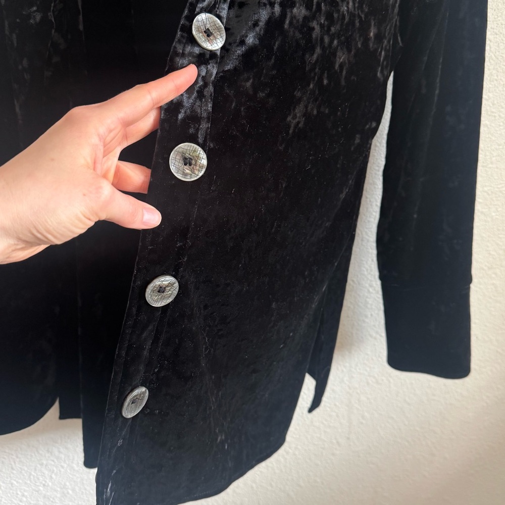 VTG Harvard Benard Large Velour Crushed Velvet Button Down Whimsigoth Cardigan‎ - Picture 5 of 9